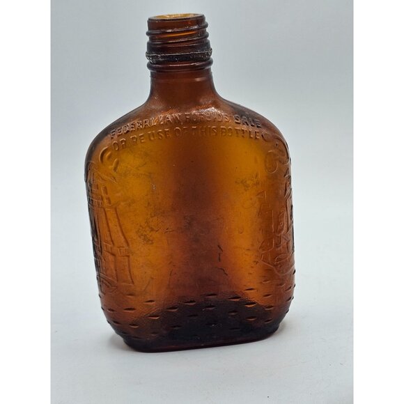 Pair Vtg Half Pint Embossed Colonial Graphics Brown Whiskey Bottle  Federal Law - Picture 7 of 10